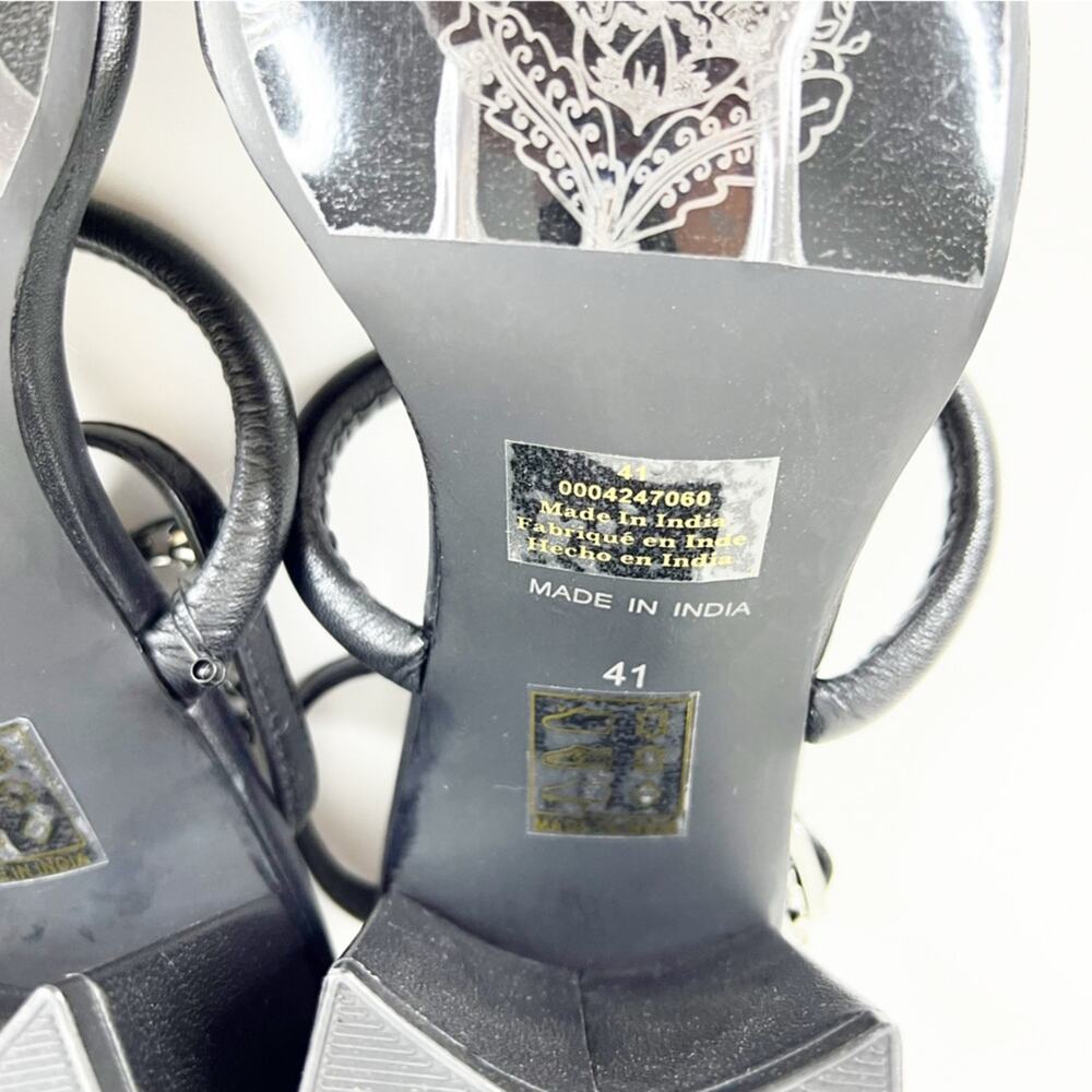 NWT Free People Parker Leather‎ Chain Detail Heeled Sandal 11 Black - Picture 8 of 9